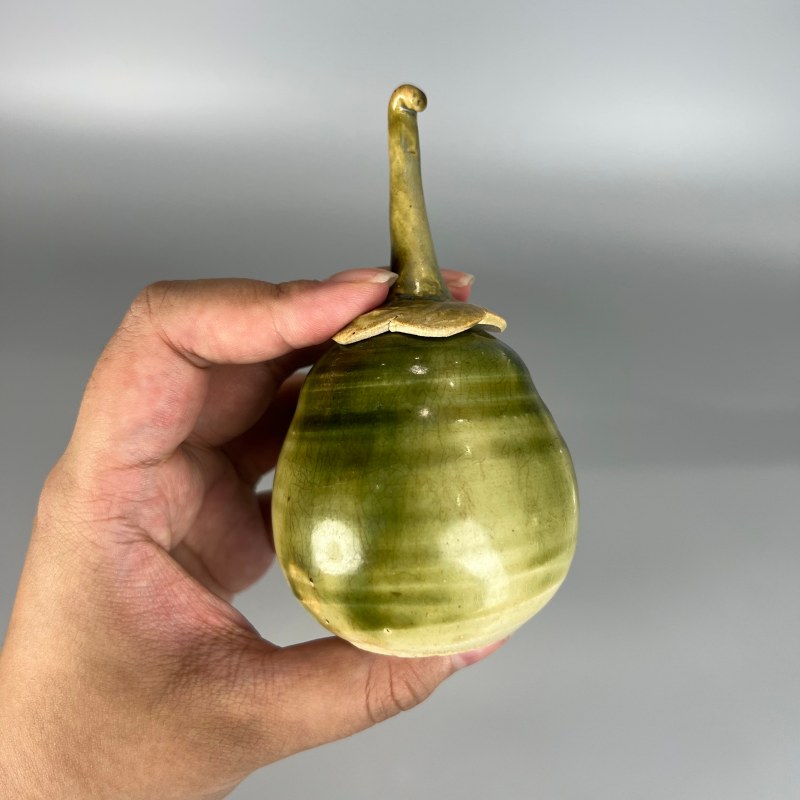 明代 绿釉茄子形香罐 - 图8