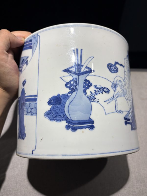 清康熙 青花人物故事笔筒 - 图6