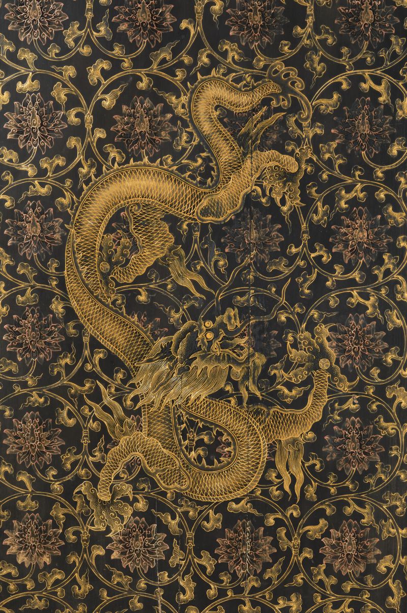 清 黑漆描金龙柜一对 - 图4