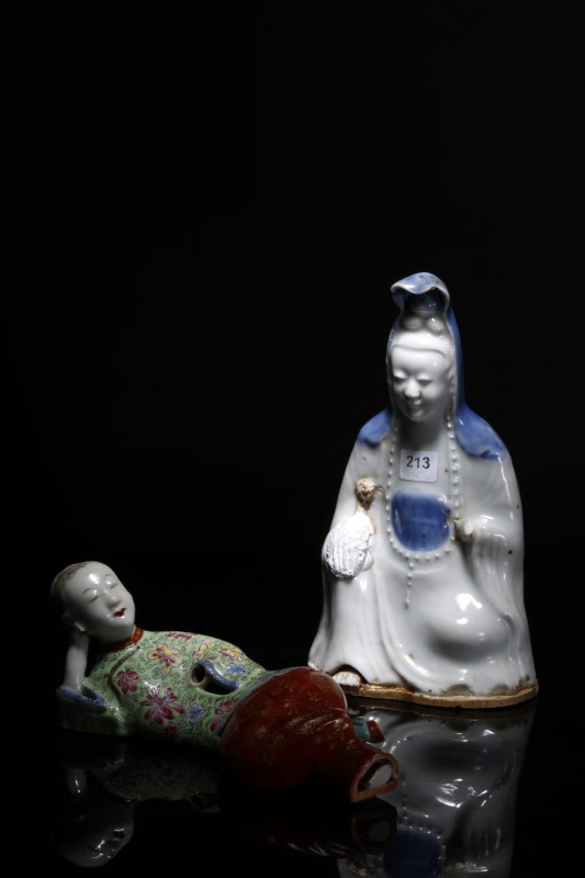 清 青花及粉彩瓷塑一组 - 图1