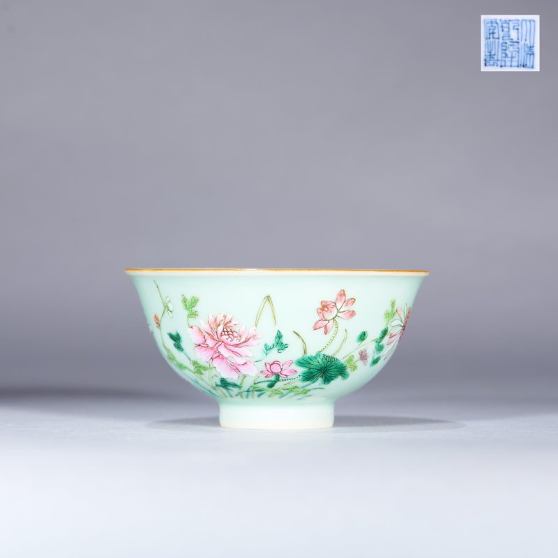 清乾隆青釉粉彩四季花卉纹碗-多宝古瓷宝典