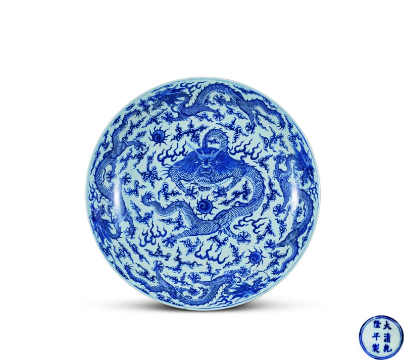 清光绪 青花龙纹大盘