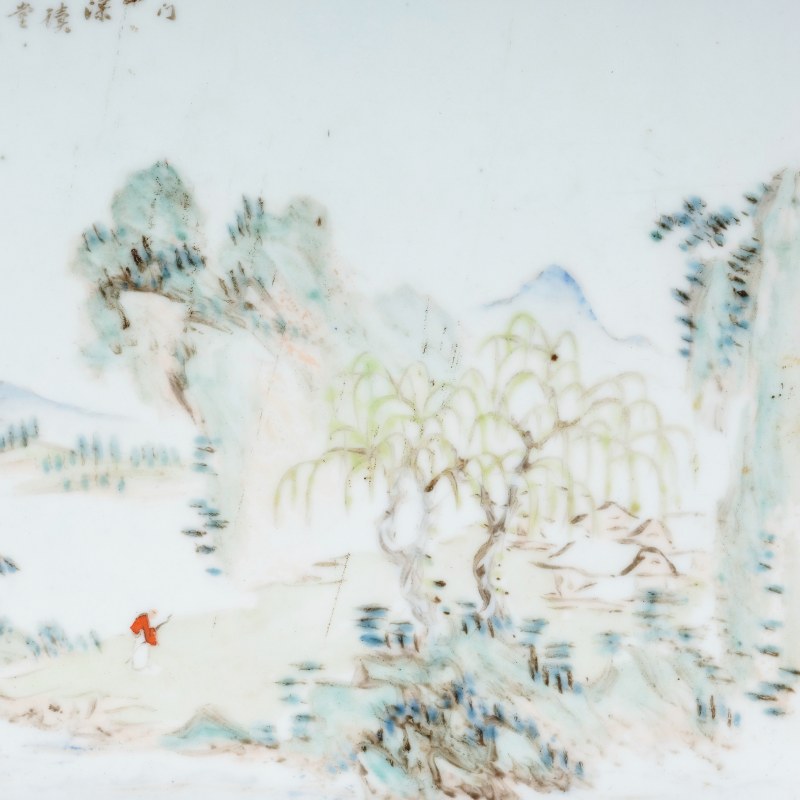 晚清 程门浅绛柳荫问道图瓷板 - 图4