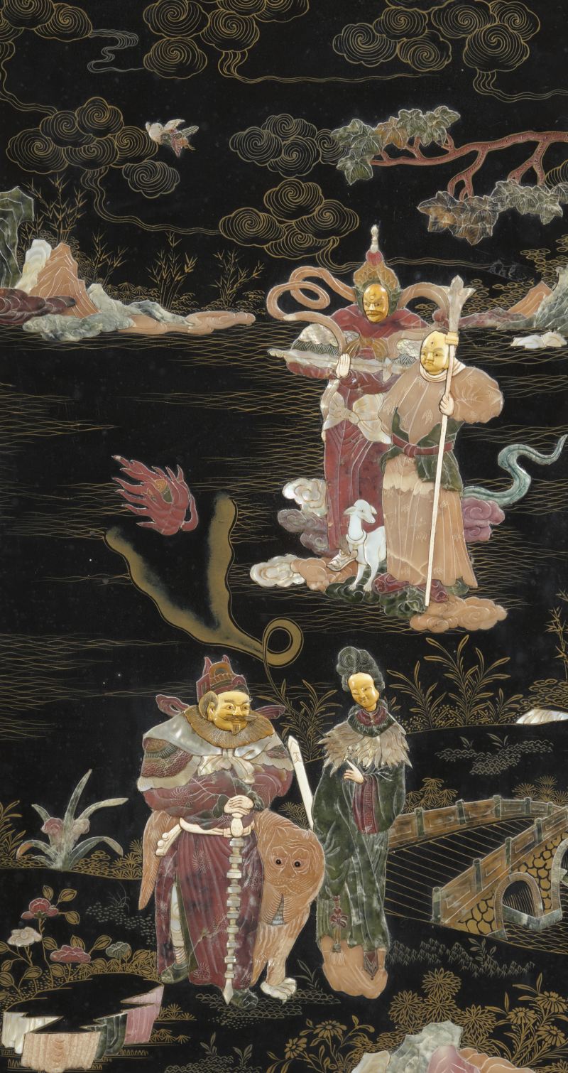 清 黑漆百宝嵌屏风四扇 - 图2