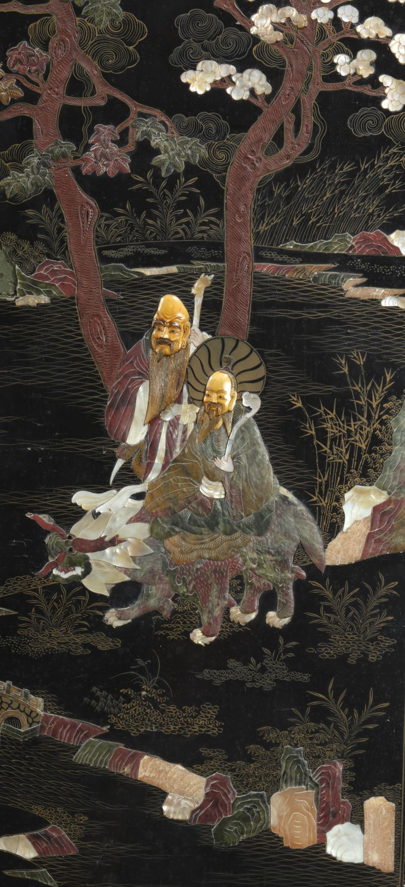 清 黑漆百宝嵌屏风四扇 - 图4