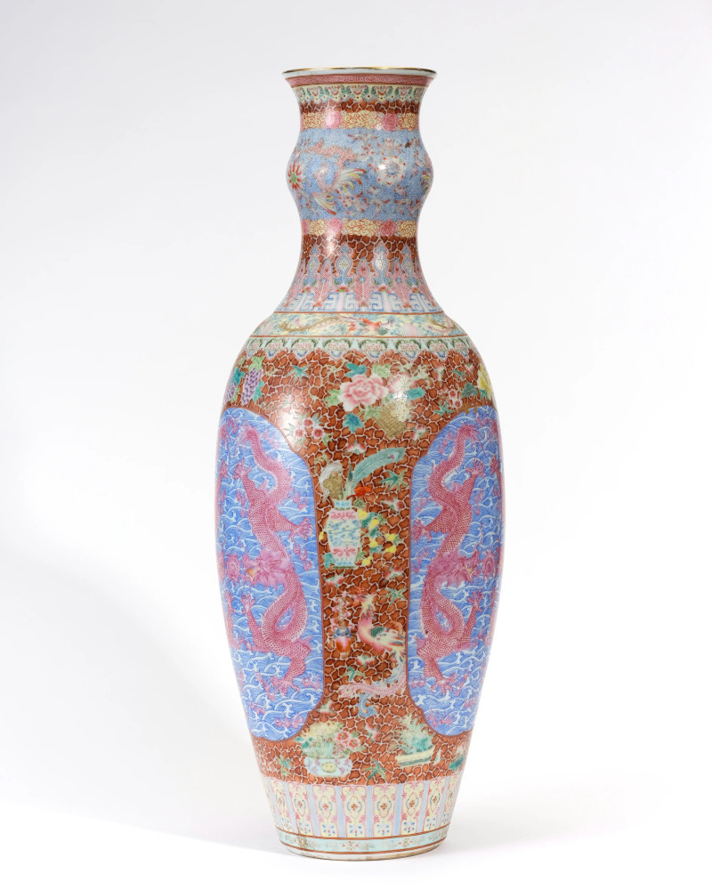近现代 重工粉彩龙凤纹大瓶 - 图5