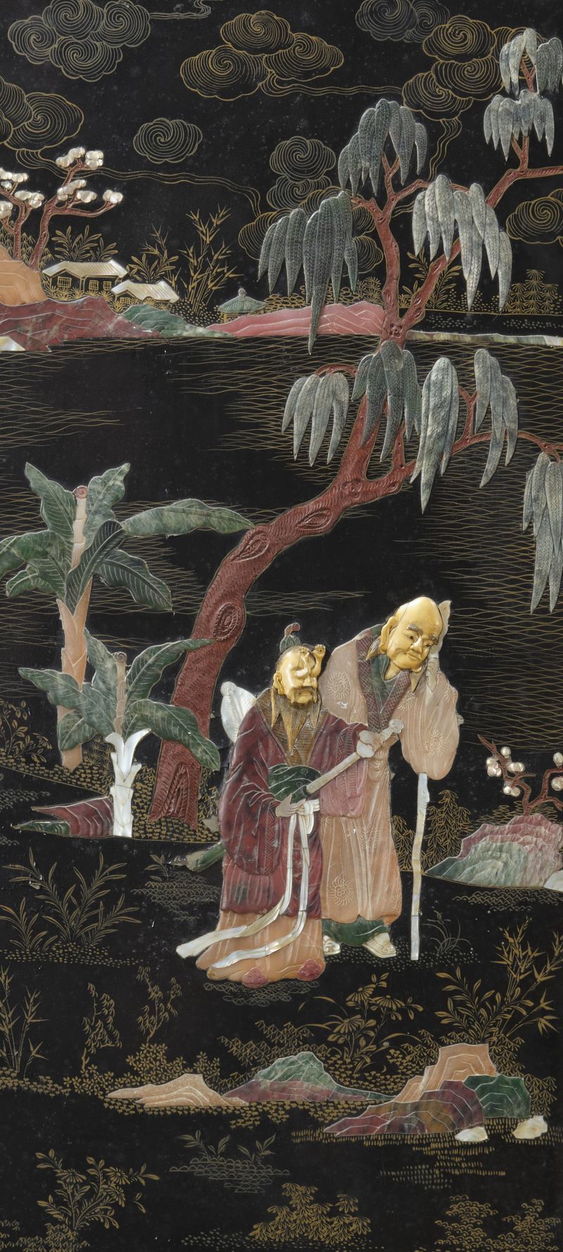 清 黑漆百宝嵌屏风四扇 - 图5