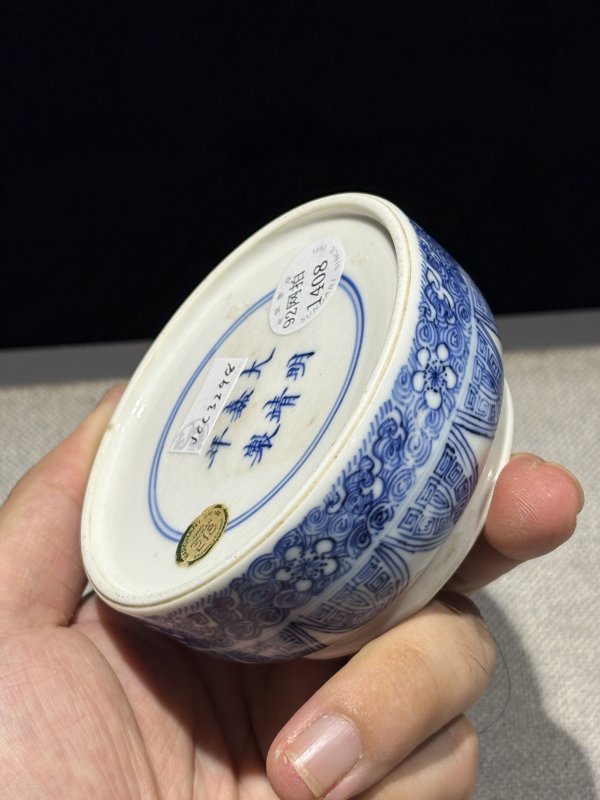 清康熙 青花禅纹流水纹马蹄水盂 - 图6