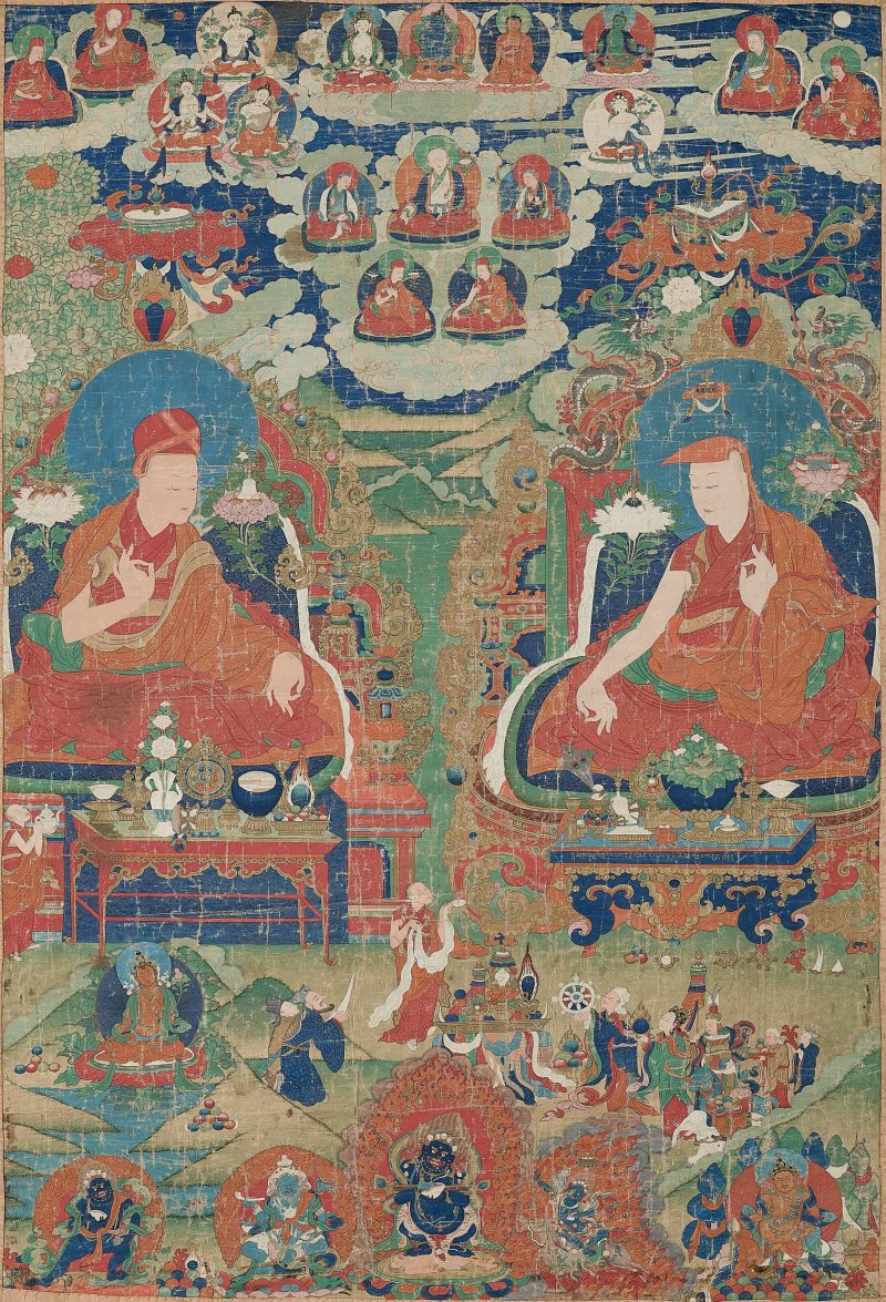 薩迦祖師對坐唐卡  西藏中部 俄爾寺 十八世紀 - 图1