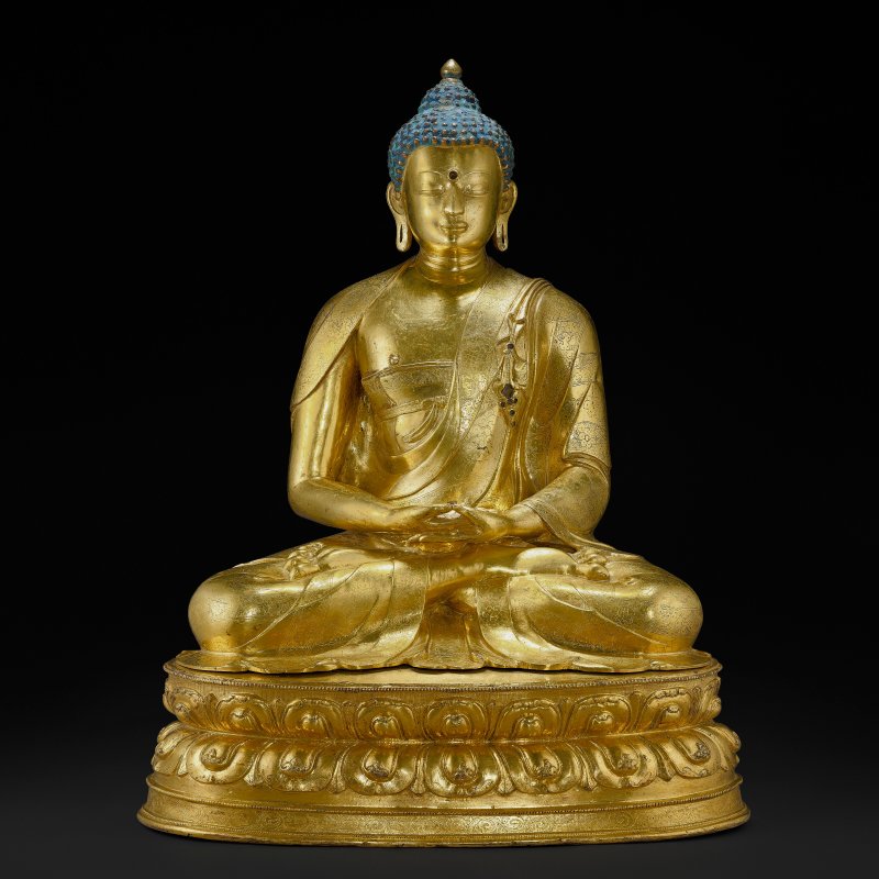 鎏金銅合金阿彌陀佛坐像  或索南堅贊作西藏中部 約1430年 - 图1