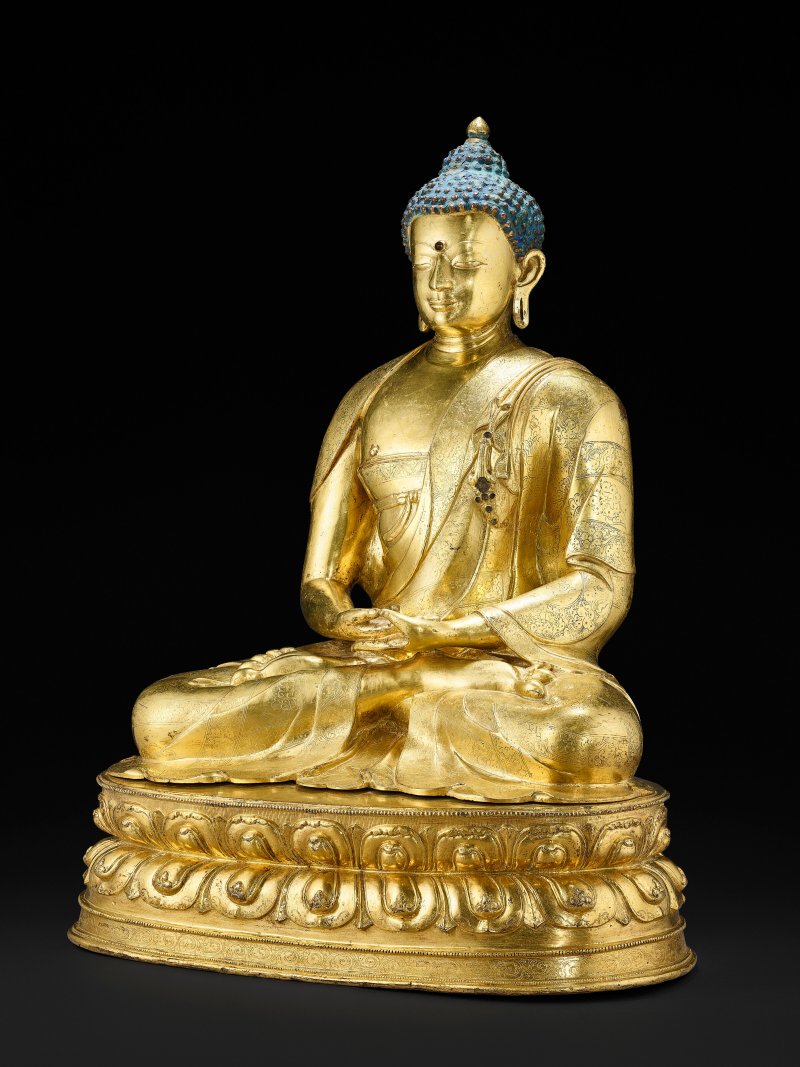 鎏金銅合金阿彌陀佛坐像  或索南堅贊作西藏中部 約1430年 - 图2