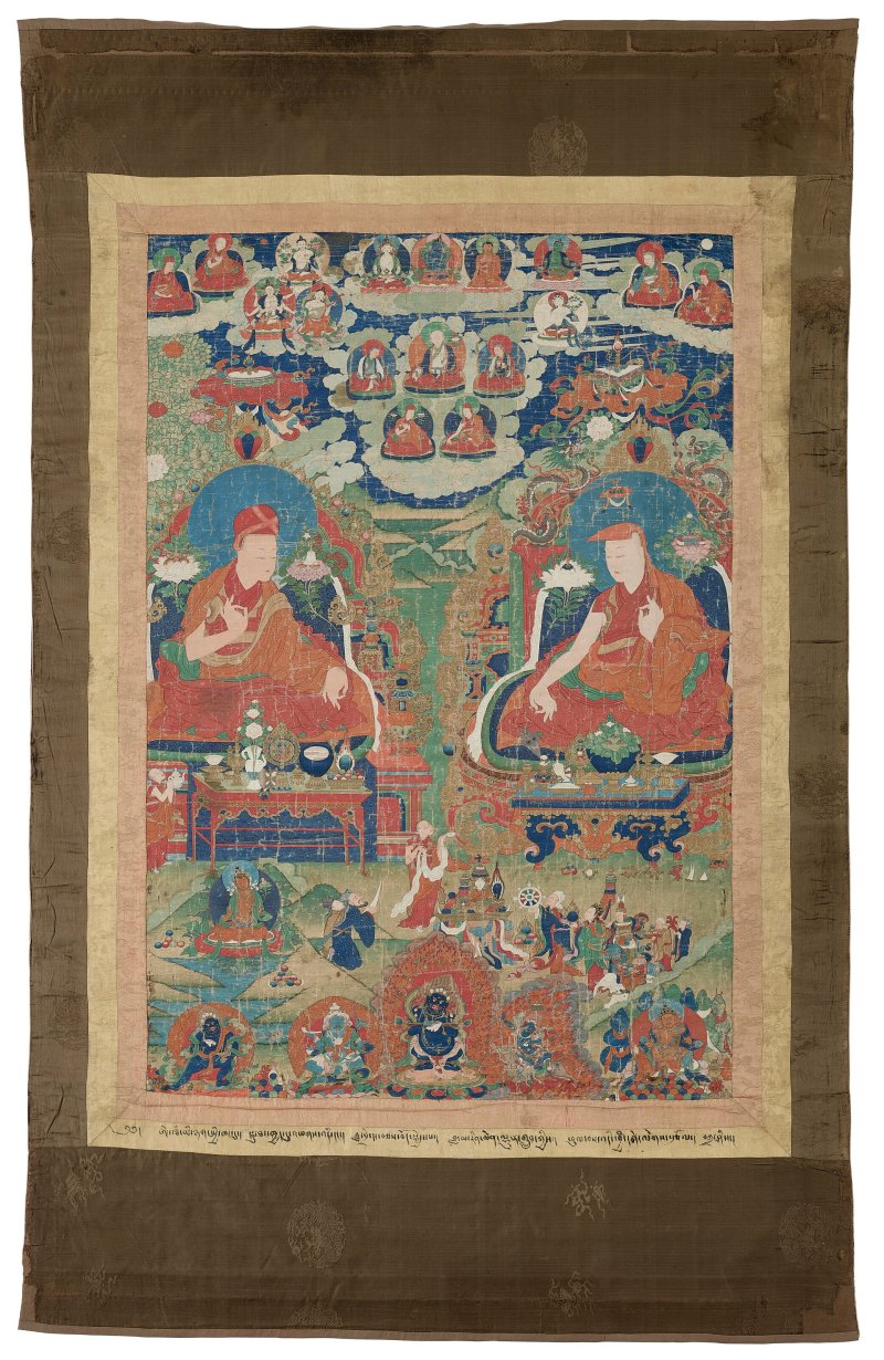 薩迦祖師對坐唐卡  西藏中部 俄爾寺 十八世紀 - 图2