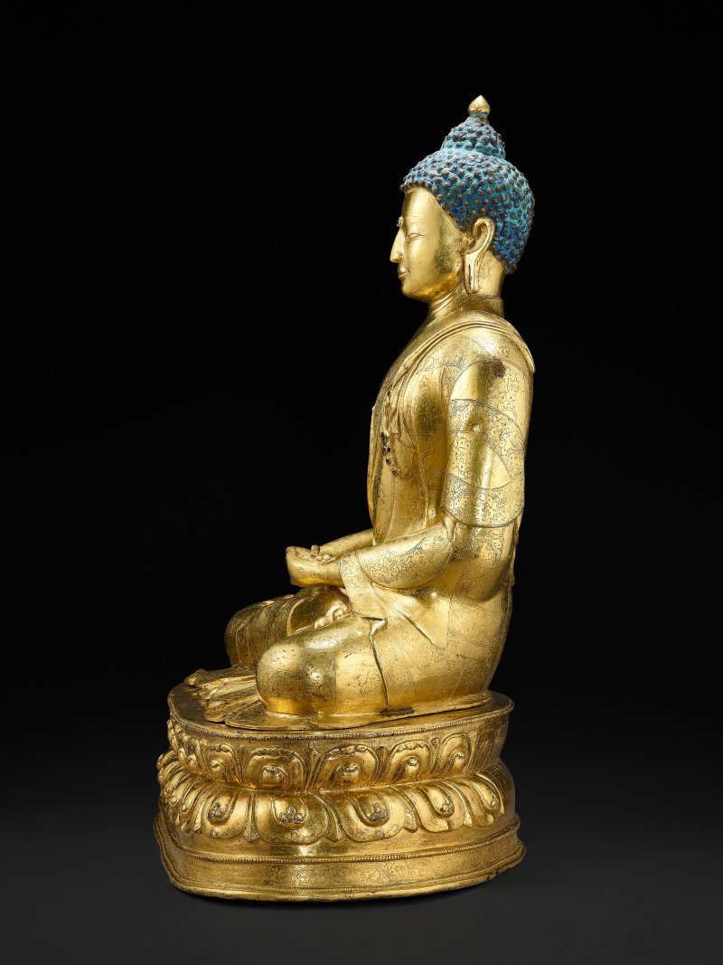 鎏金銅合金阿彌陀佛坐像  或索南堅贊作西藏中部 約1430年 - 图3