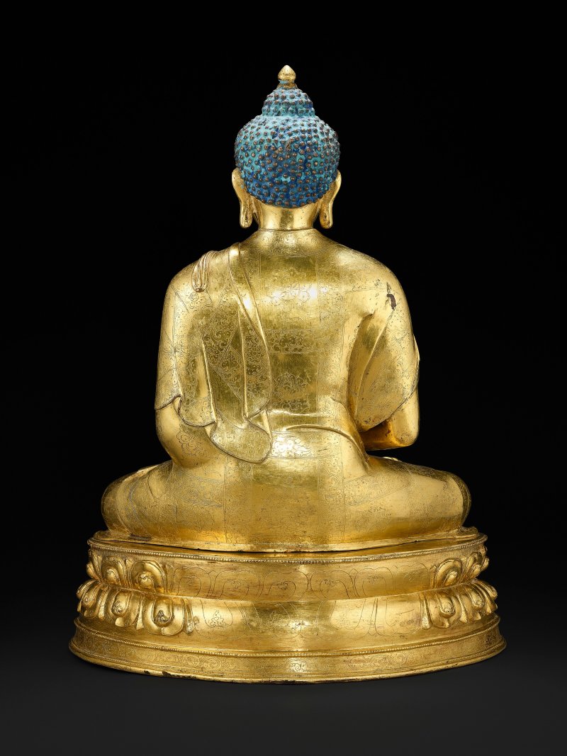 鎏金銅合金阿彌陀佛坐像  或索南堅贊作西藏中部 約1430年 - 图4