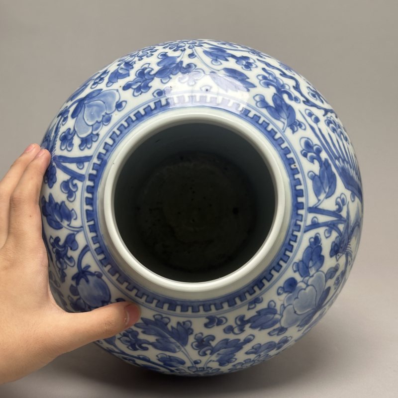 清康熙 青花凤纹将军罐 - 图3