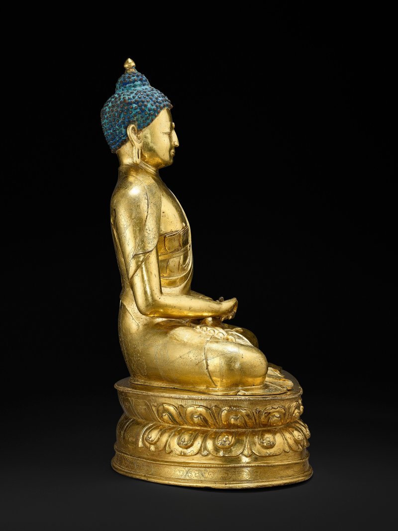 鎏金銅合金阿彌陀佛坐像  或索南堅贊作西藏中部 約1430年 - 图5
