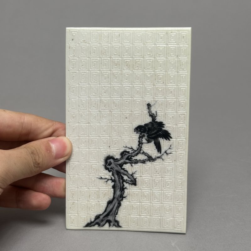清晚期 白釉花鸟纹瓷板 - 图2