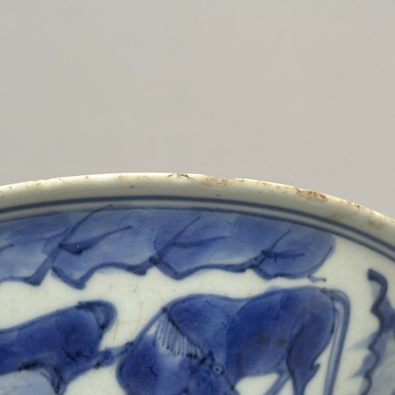 清康熙 青花八骏图纹斗笠碗 - 图7