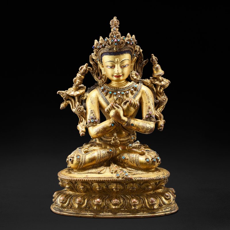 鎏金銅合金金剛總持坐像  或索南堅贊作 西藏中部 約1430年 - 图1