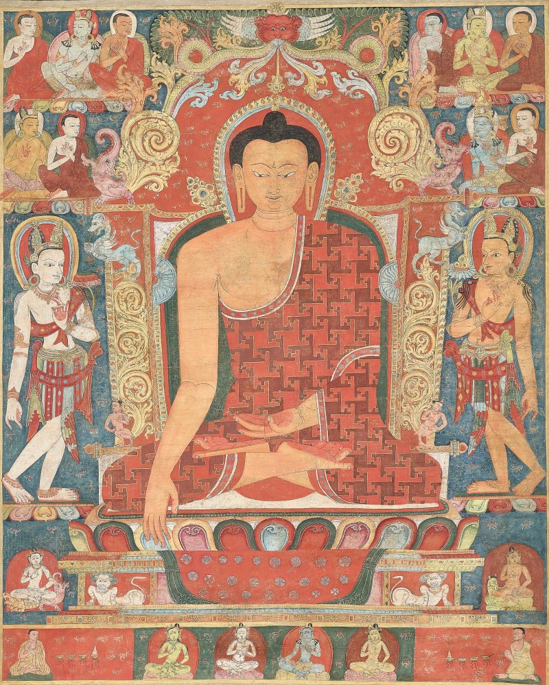 釋迦牟尼佛唐卡  西藏西部 十四世紀 - 图1