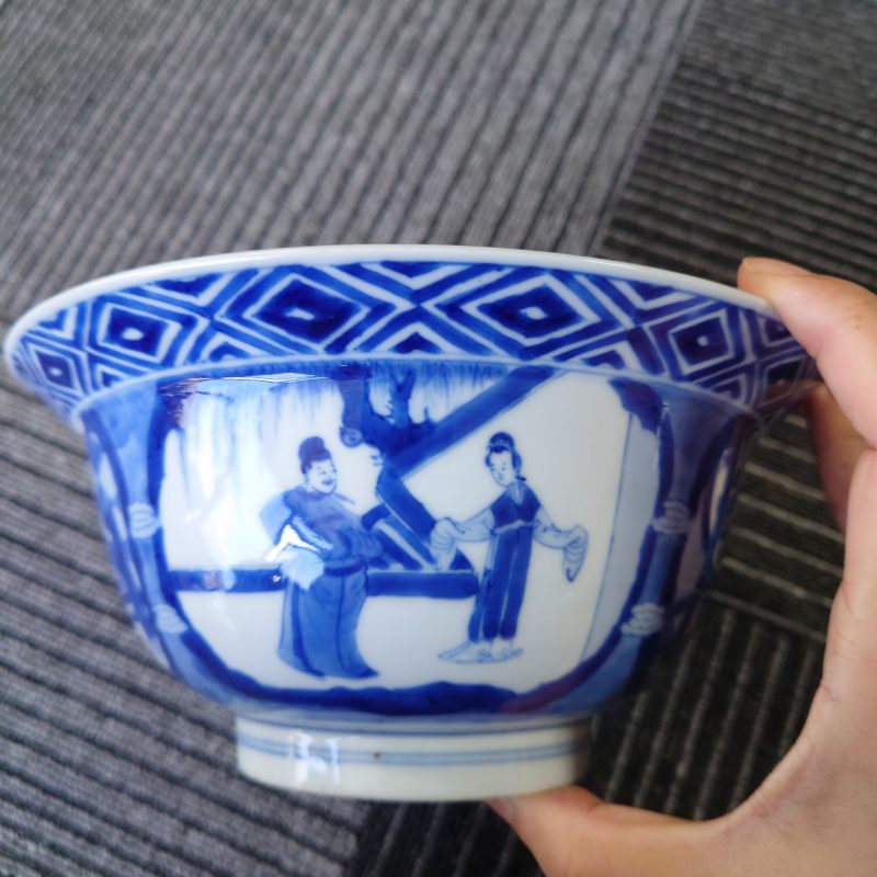 清康熙 青花西厢记图碗 - 图8