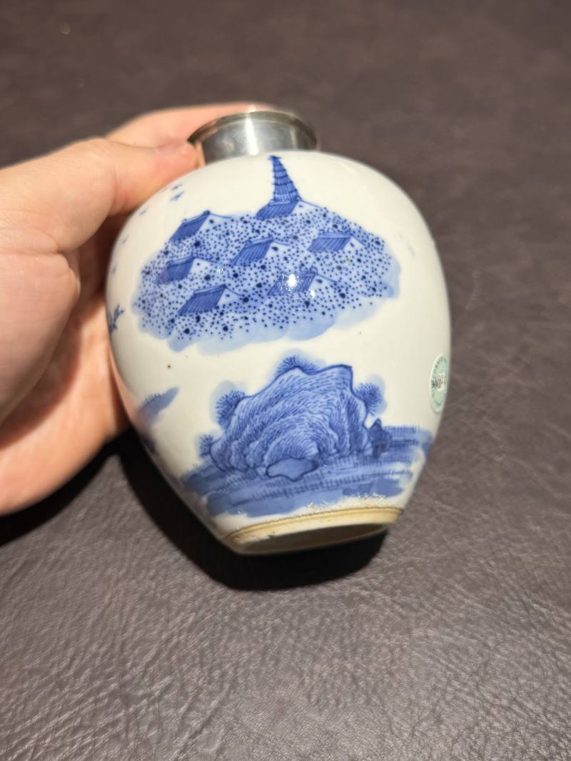 清 青花山水纹罐 - 图5