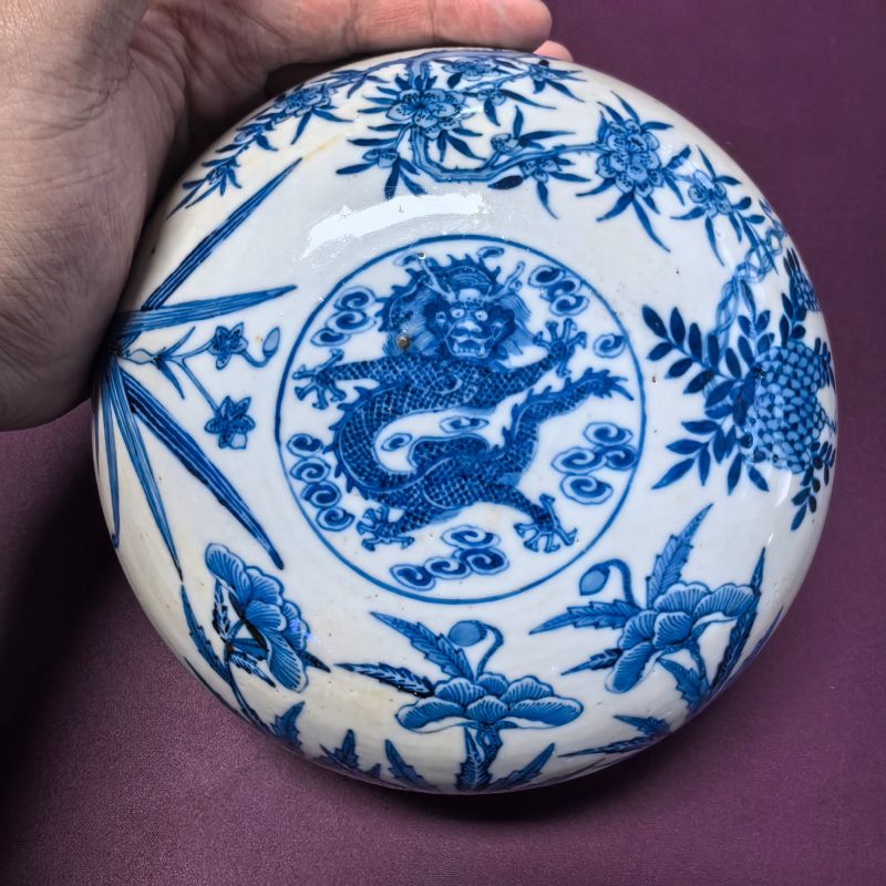 清晚期 青花龙纹捧盒 - 图7