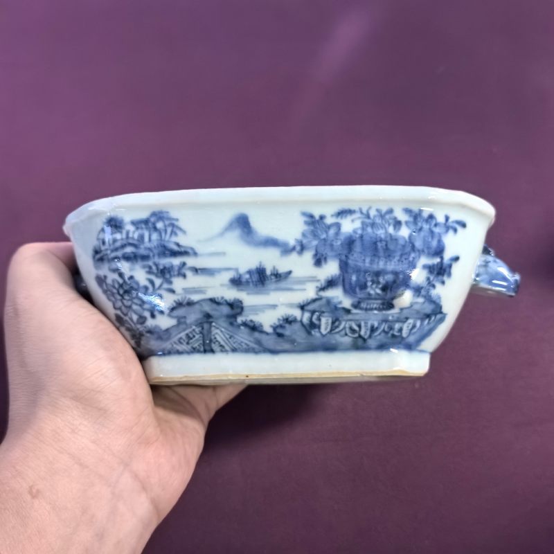 清乾隆 青花山水人物盖锅 - 图16