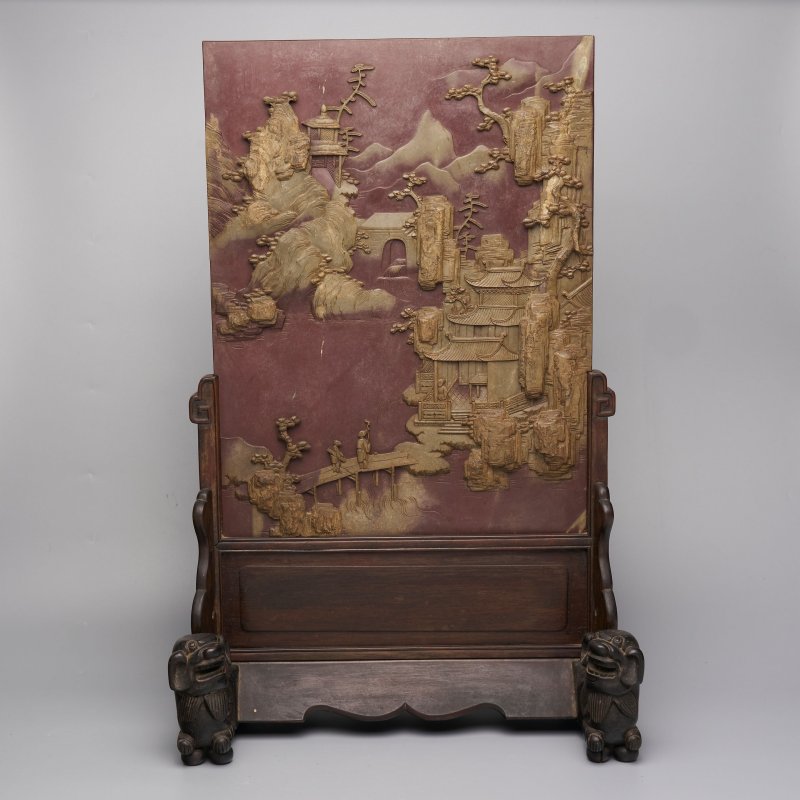 清十九世紀 端石⌈亭閣山水⌋插屏 | A DUAN STONE 'LANDSCAPE WITH PAVILION' TABLE SCREEN - 图1