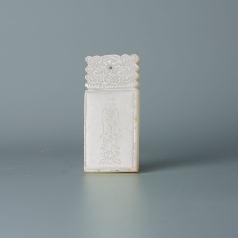 十七/十八世紀 白玉孔聖人詩文牌 及盒、座 | A WHITE JADE 'CONFUCIUS' PLAQUE - 图1