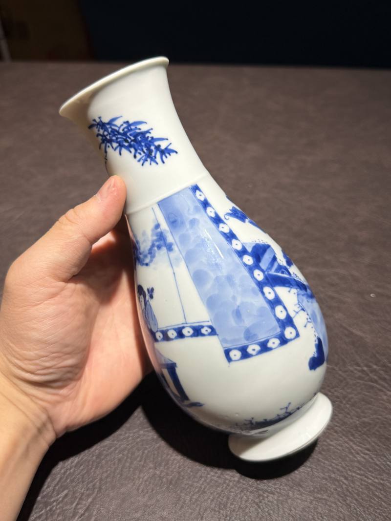 清康熙 青花仕女图琵琶尊 - 图9