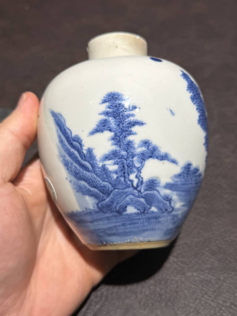 清 青花山水纹罐 - 图10