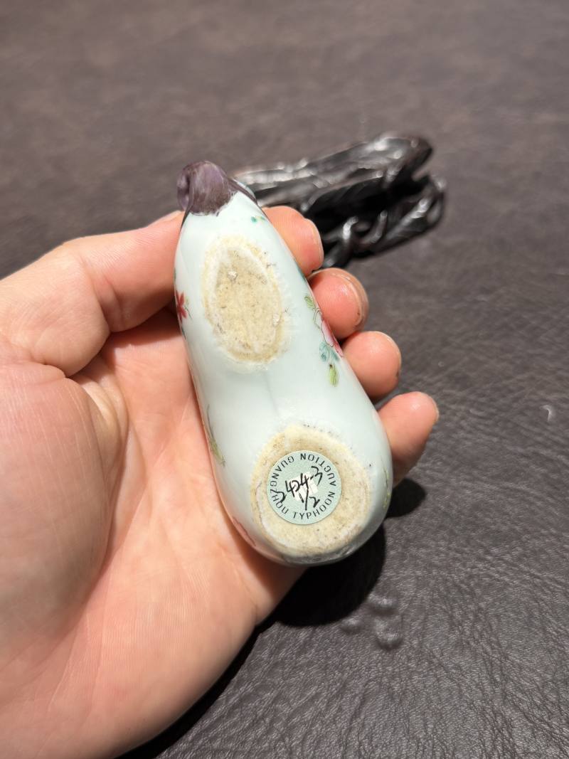 清中期 粉彩折枝花卉纹仿生茄型水盂（带木座） - 图8