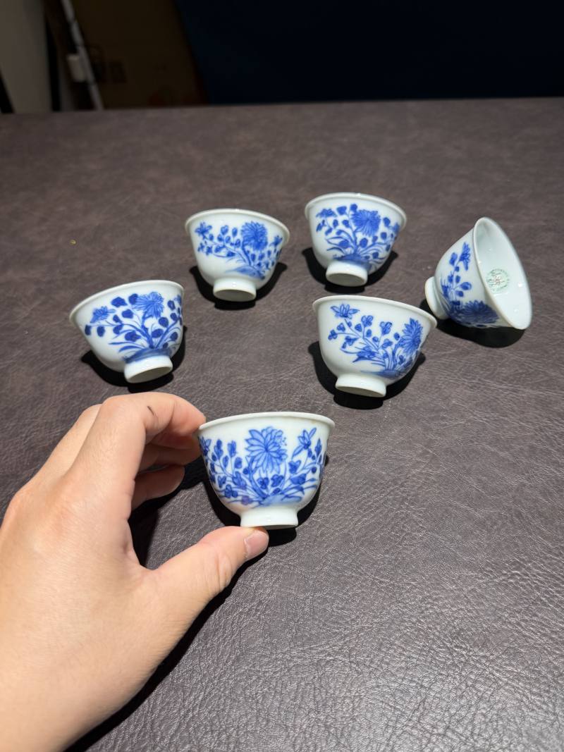 清中期 青花花卉纹杯一组6件 - 图2