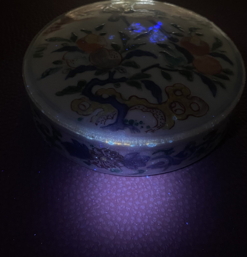 明晚期 青花五彩鹤寿图三节盖盒 - 图12