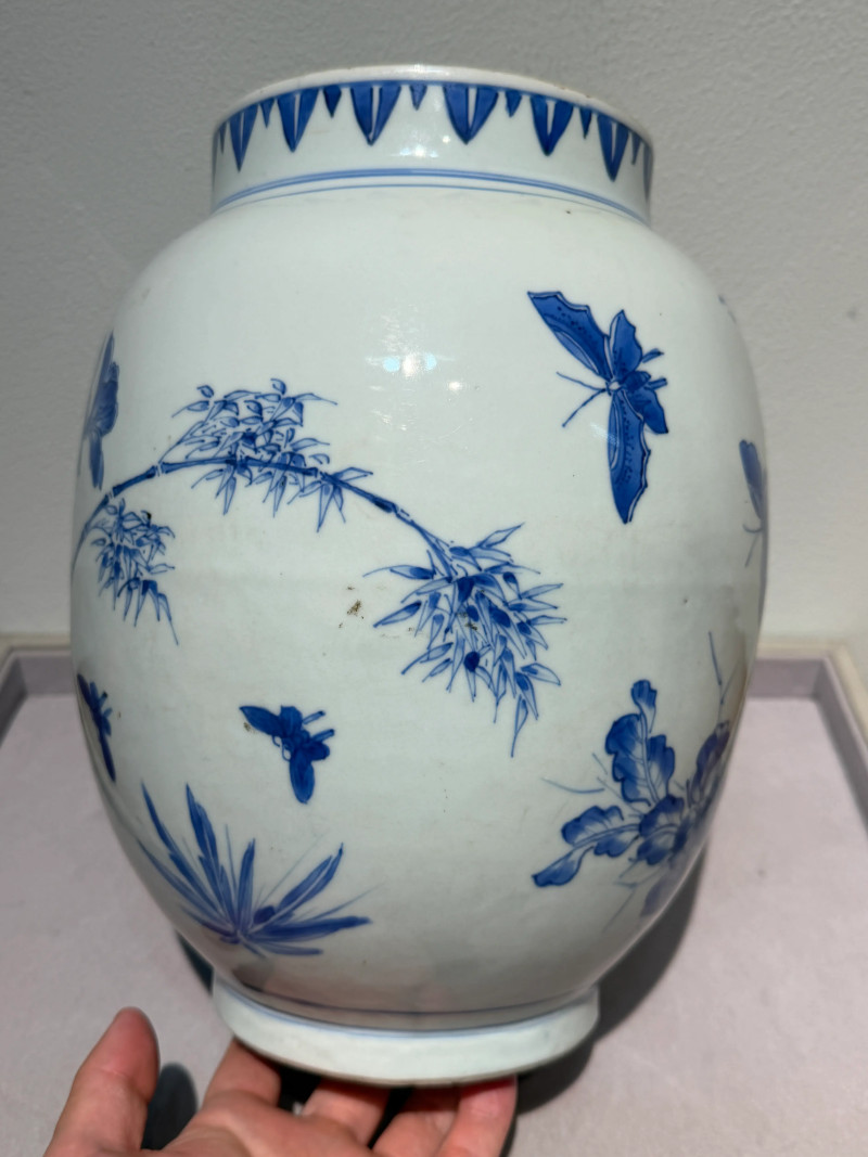 明崇祯 青花花鸟纹大莲子罐 - 图2