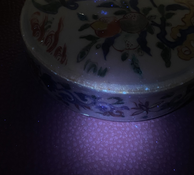 明晚期 青花五彩鹤寿图三节盖盒 - 图13