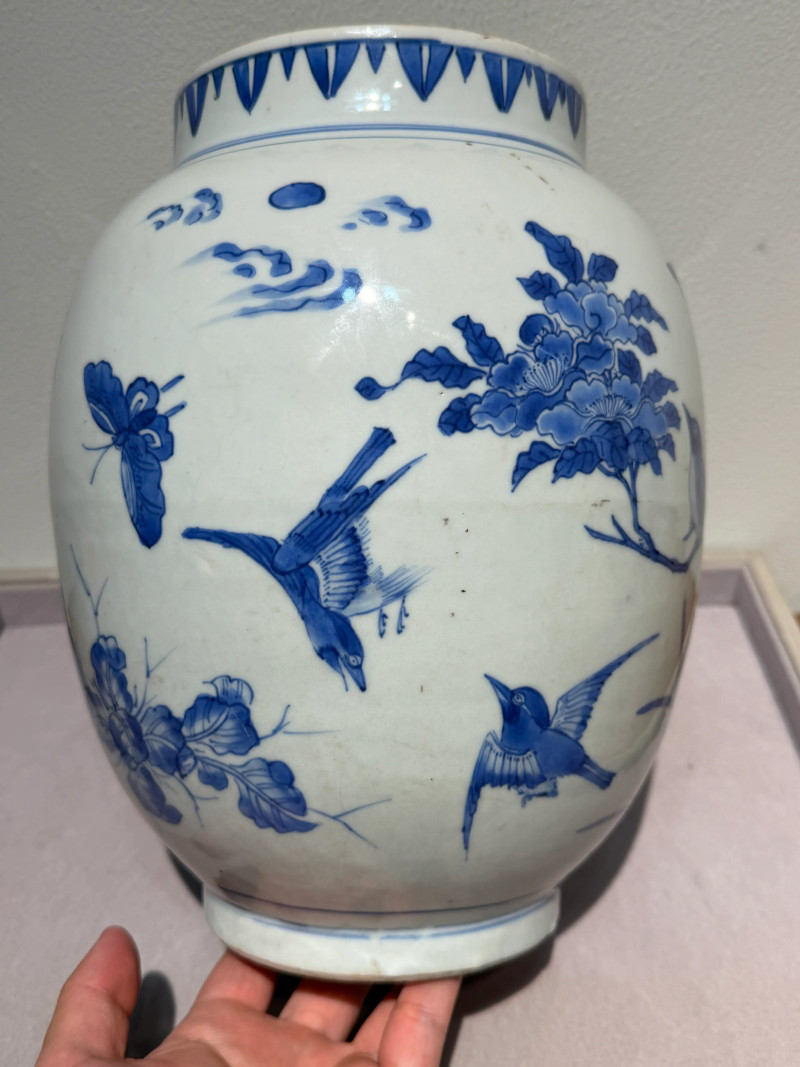 明崇祯 青花花鸟纹大莲子罐 - 图3