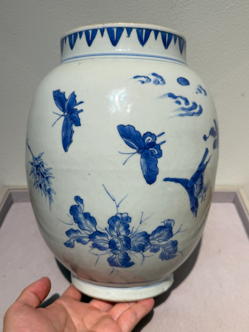 明崇祯 青花花鸟纹大莲子罐 - 图4