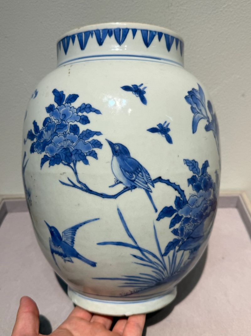 明崇祯 青花花鸟纹大莲子罐 - 图5