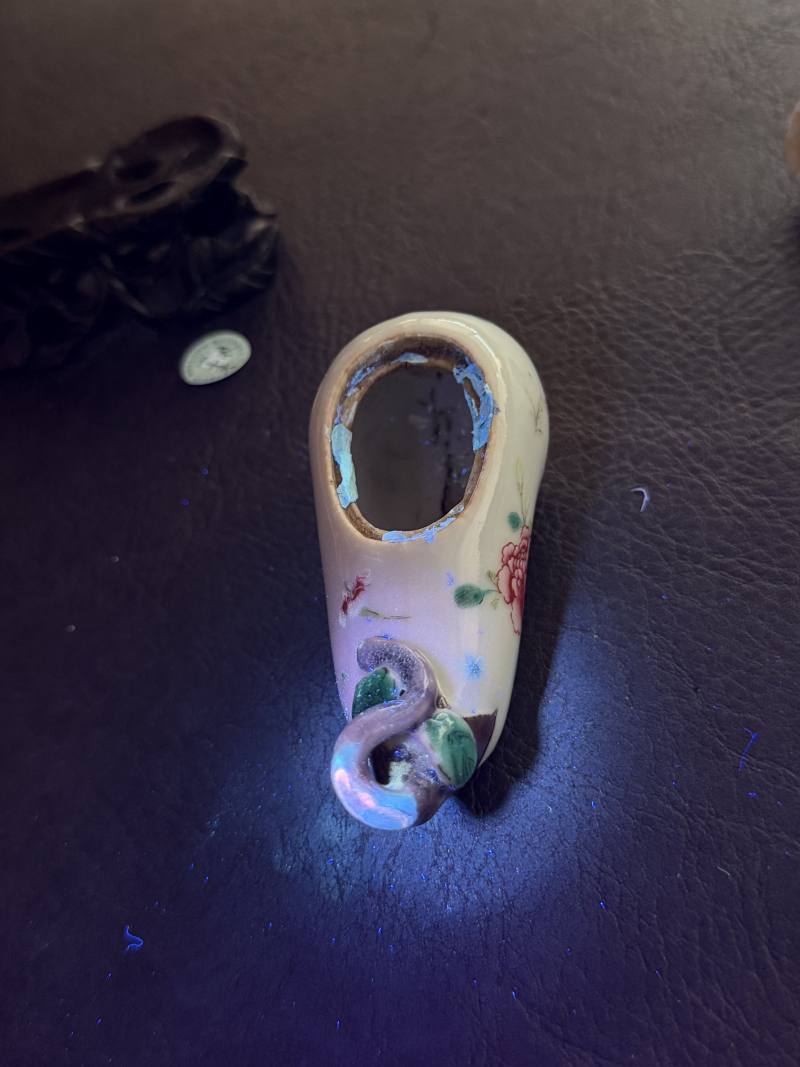 清中期 粉彩折枝花卉纹仿生茄型水盂（带木座） - 图13