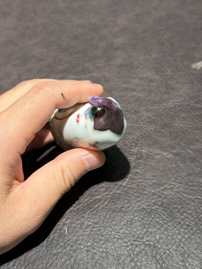清中期 粉彩折枝花卉纹仿生茄型水盂（带木座） - 图14