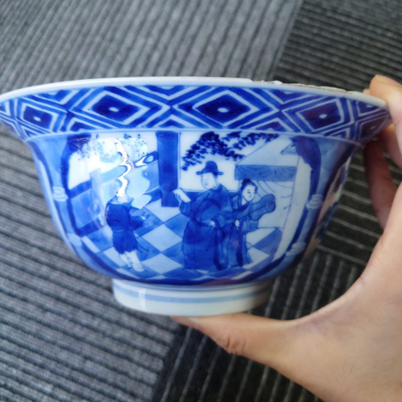 清康熙 青花西厢记图碗 - 图9
