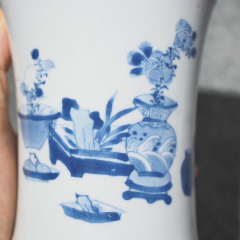 清康熙 青花博古纹笔筒 - 图13