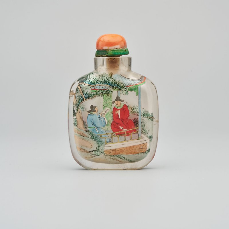 葉仲三作 水晶内畫人物紋鼻煙壺、珊瑚蓋 一九零八年 | AN INSIDE PAINTED ROCK CRYSTAL 'FIGURES' SNUFF BOTTLE - 图11