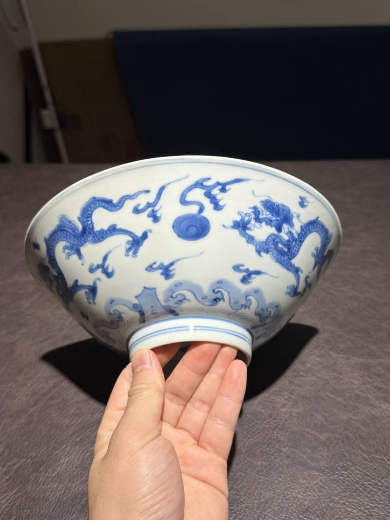 清康熙 青花海水龙纹碗 - 图3