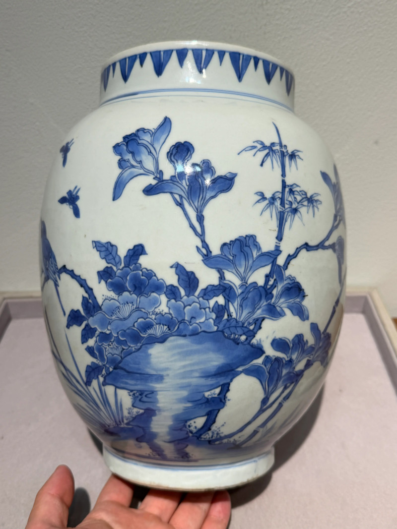 明崇祯 青花花鸟纹大莲子罐 - 图10