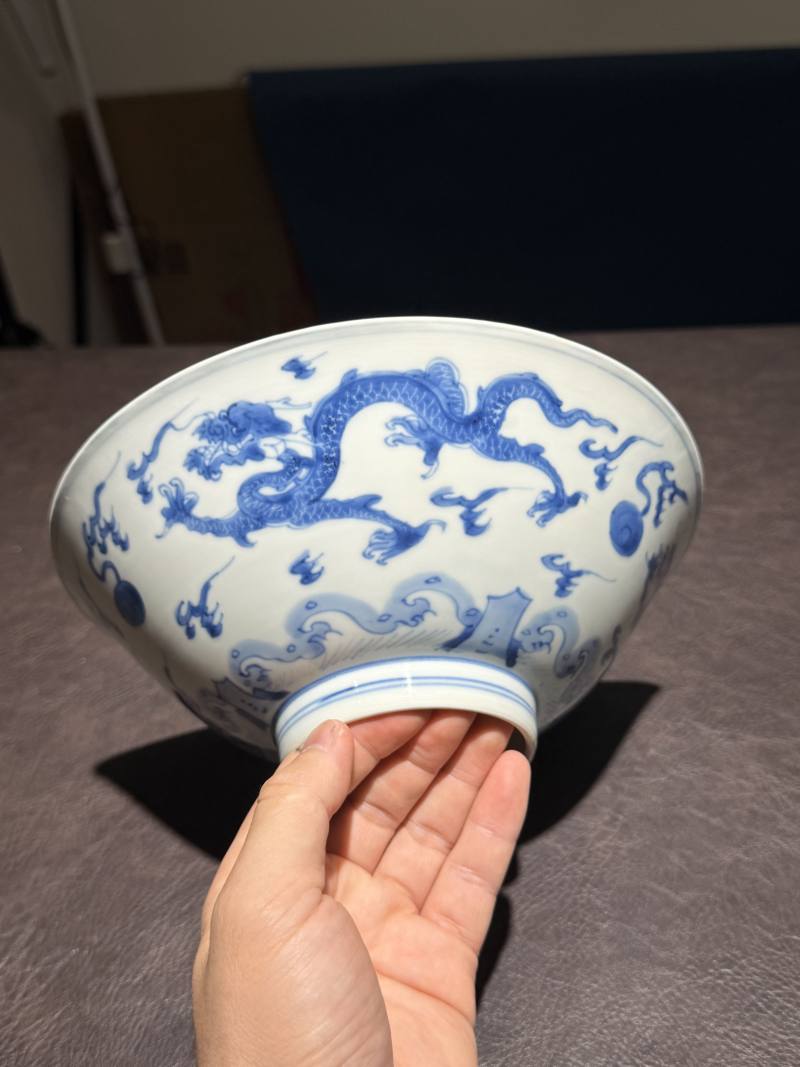 清康熙 青花海水龙纹碗 - 图4