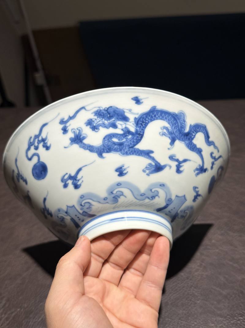 清康熙 青花海水龙纹碗 - 图5