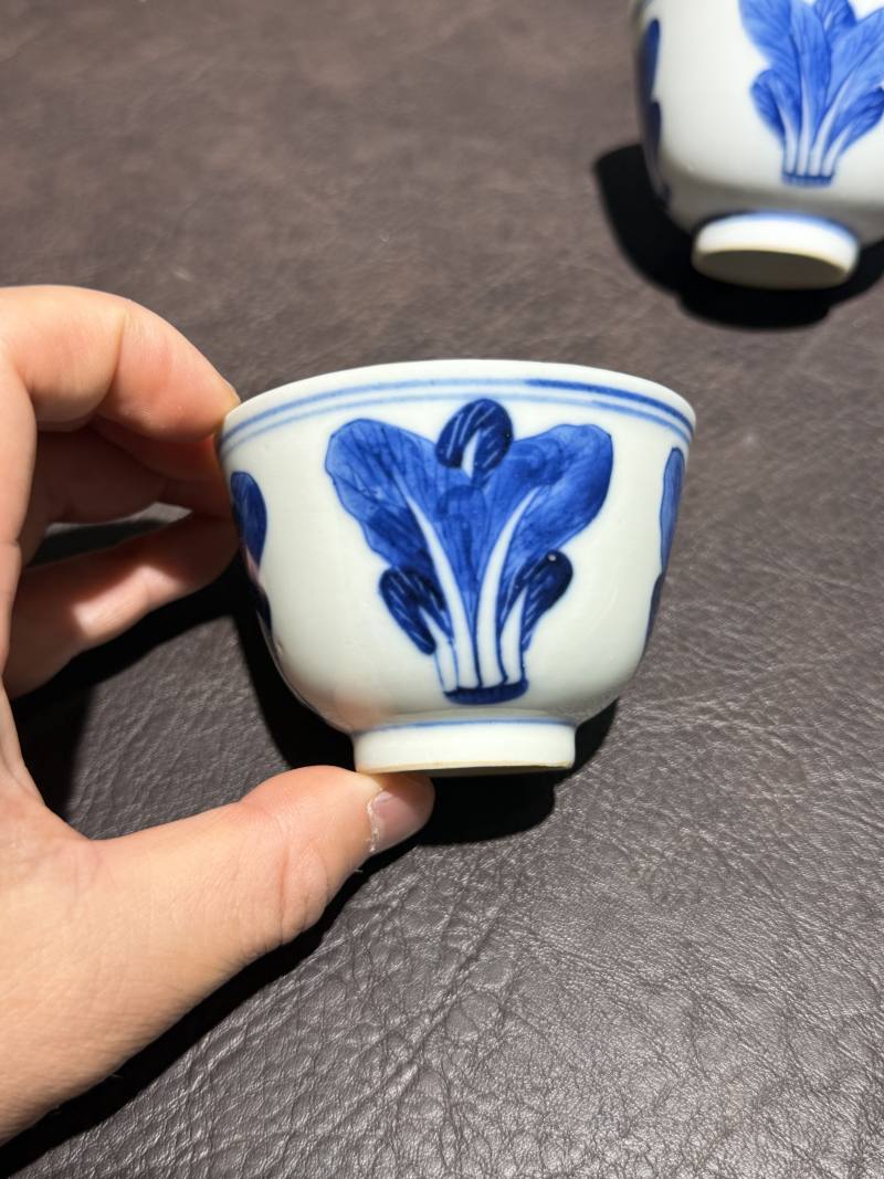 清中期 青花“百财”杯一对 - 图5